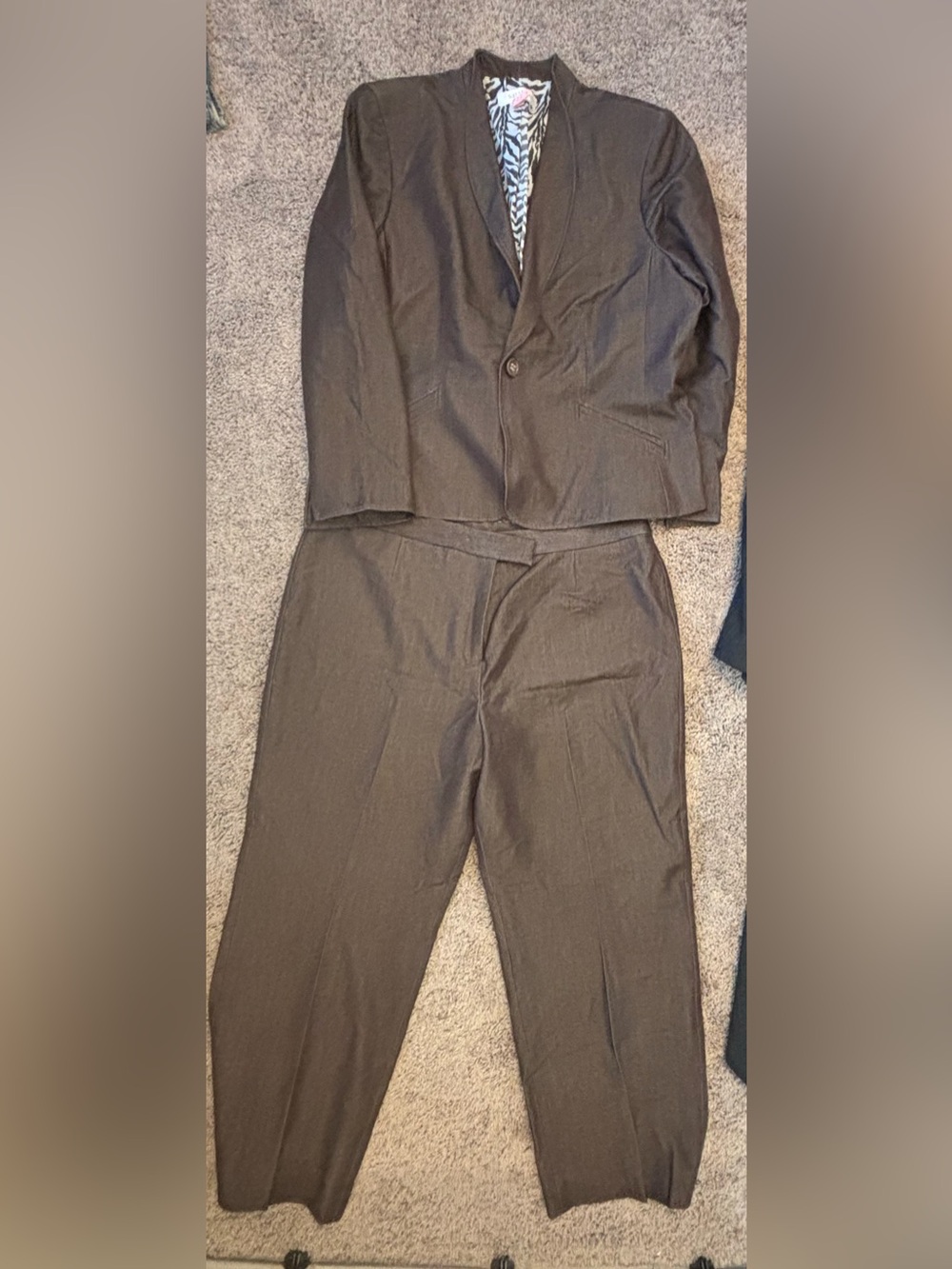 Suit Studio Brown Women’s Blazer and Pants Set with Zebra Lining